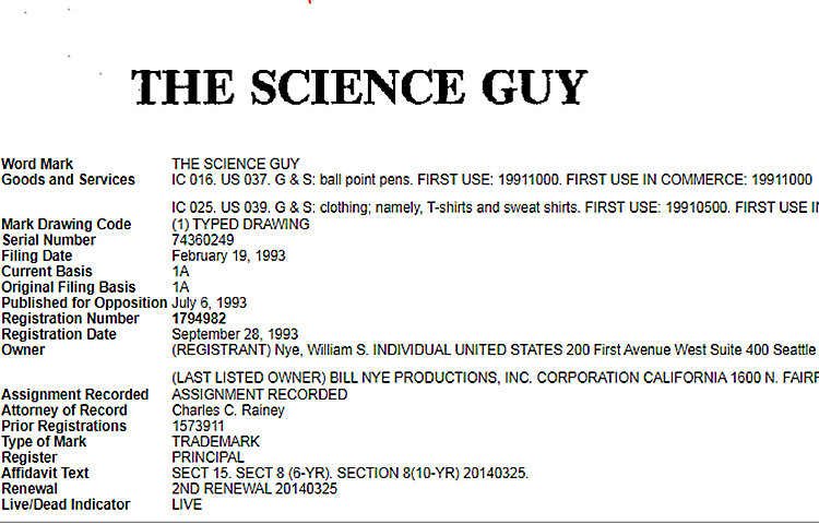 最新案件！HSP代理美國科學教育家BillNye維權，原告品牌THE SCIENCE GUY！賣家注意商標侵權！