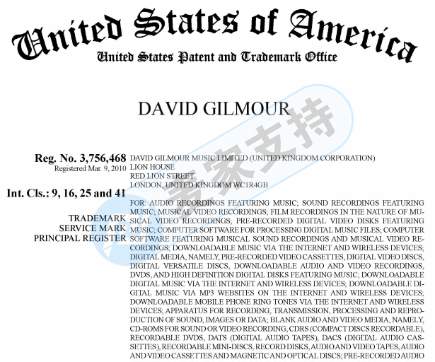 注意！商標版權維權接連發生，David Gilmour委托Keith代理侵權案件