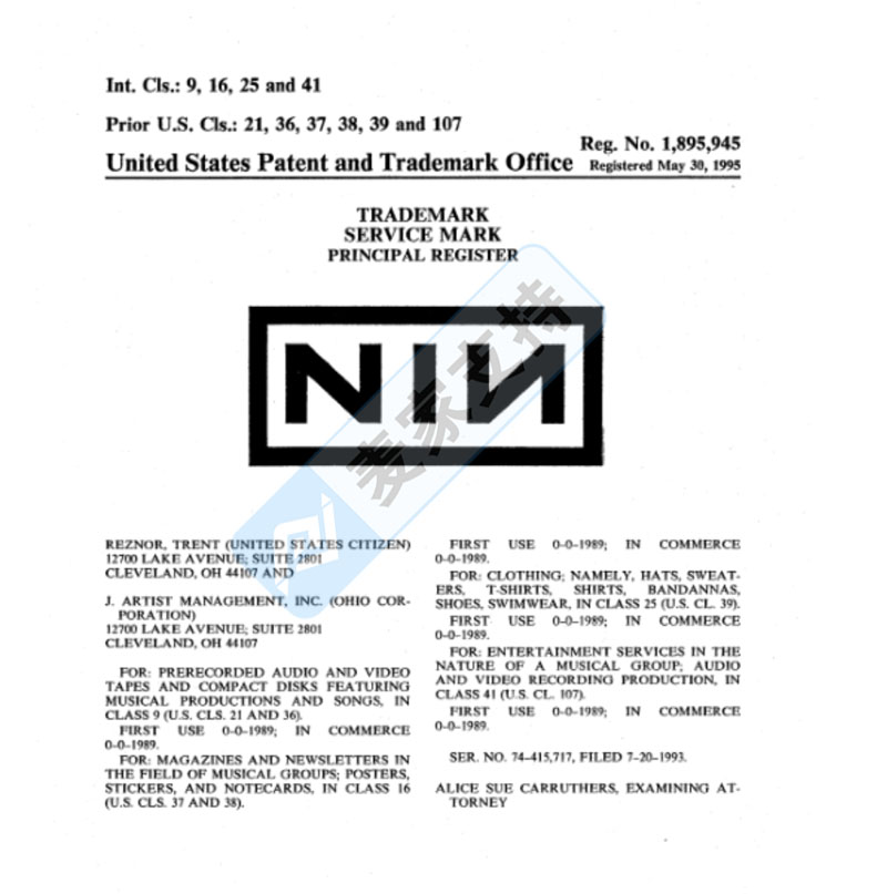 新品牌維權(quán)！GBC代理知名工業(yè)搖滾樂隊——NINE INCH NAILS九寸釘樂隊發(fā)起商標(biāo)訴訟！