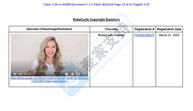 4-cv-04939，MGB律所代理Robecurls無熱卷發器強勢維權"